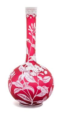 English, LATE 19TH CENTURY, a cameo glass vase, of bottle form decorated with flowering leafy branches