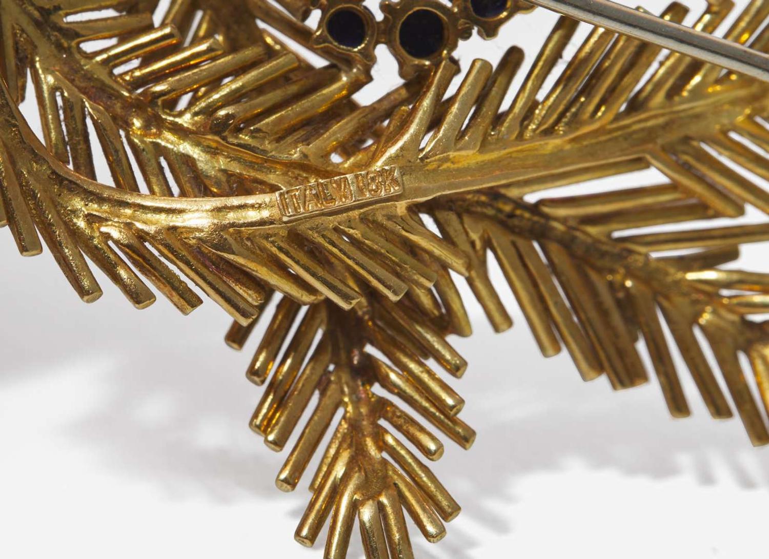 A Pair of Yellow Gold and Gemstone Brooches