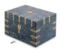 An English Faux Lapis Lazuli Brass Mounted Jewelry Casket