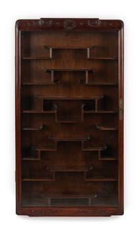 A Pair of Chinese Carved Hardwood Vitrine Cabinets