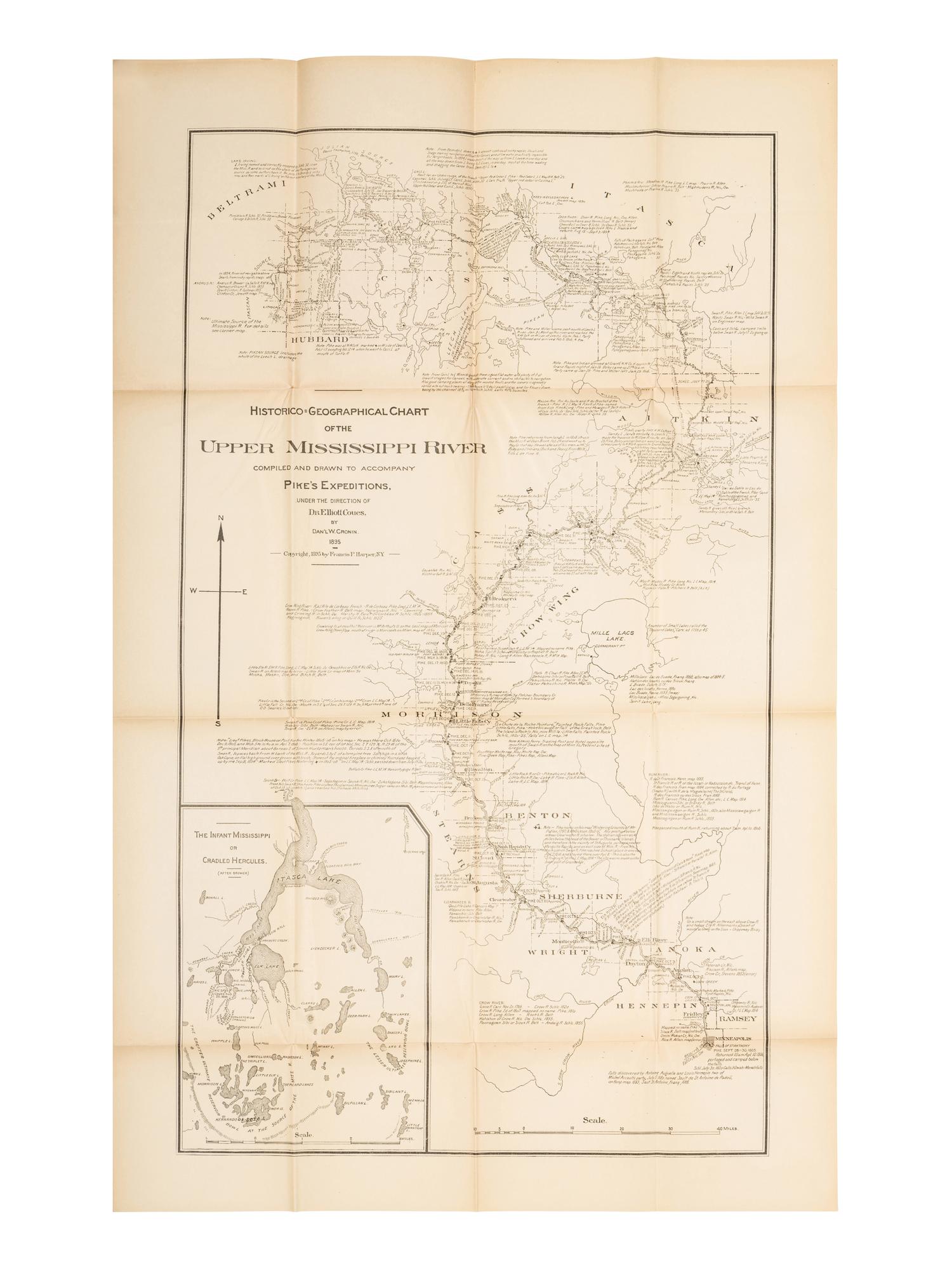 PIKE, Zebulon Montgomery (1779-1813). Elliott COUES, editor. The Expeditions of Zebulon Montgomery Pike, To Headwaters of the Mississippi River Through Louisiana Territory, and in New Spain, During the Years 1805-6-7 . New York: Francis P. Harper, 1895.