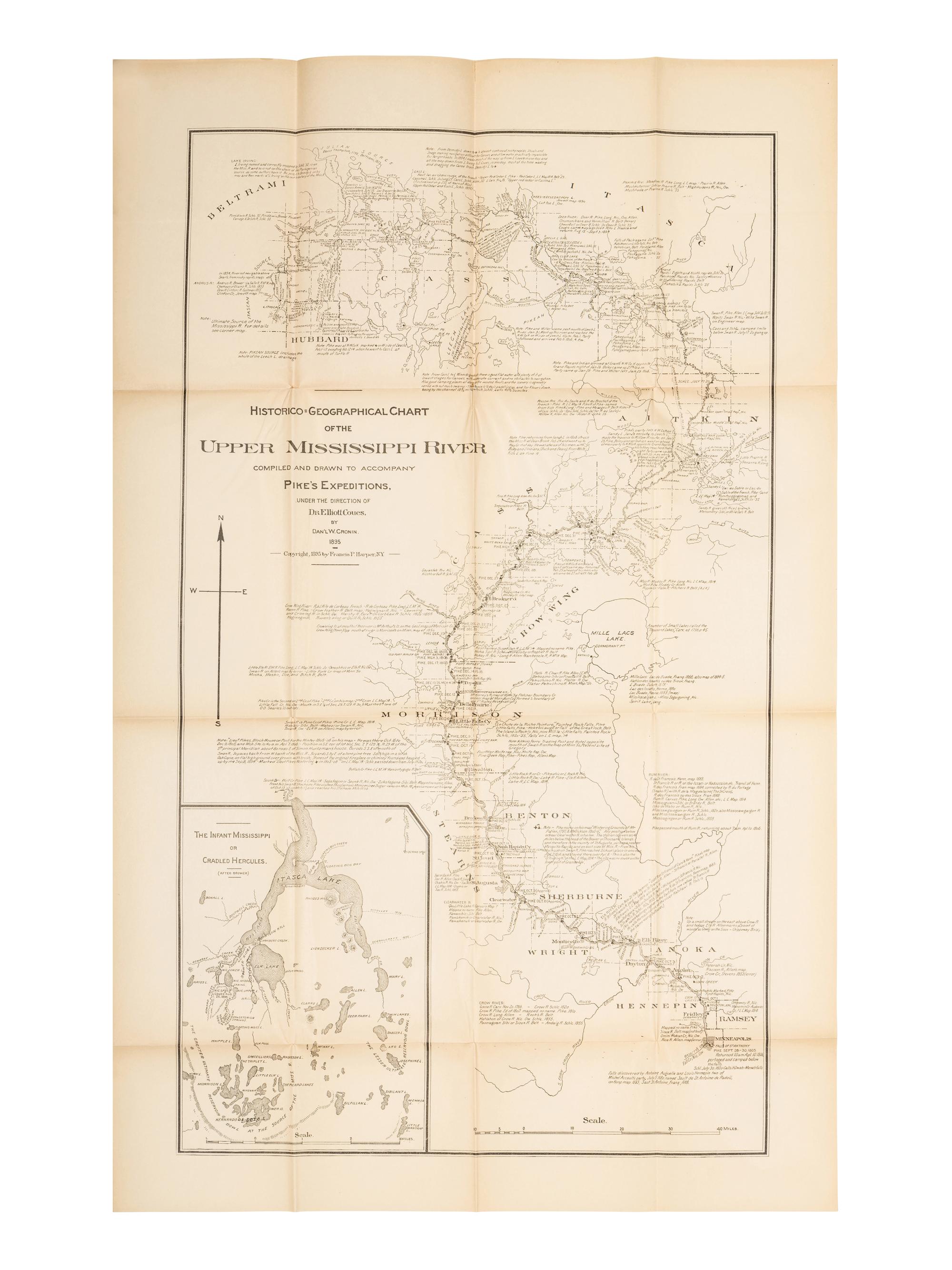 PIKE, Zebulon Montgomery (1779-1813). Elliott COUES, editor. The Expeditions of Zebulon Montgomery Pike, To Headwaters of the Mississippi River Through Louisiana Territory, and in New Spain, During the Years 1805-6-7 . New York: Francis P. Harper, 1895.