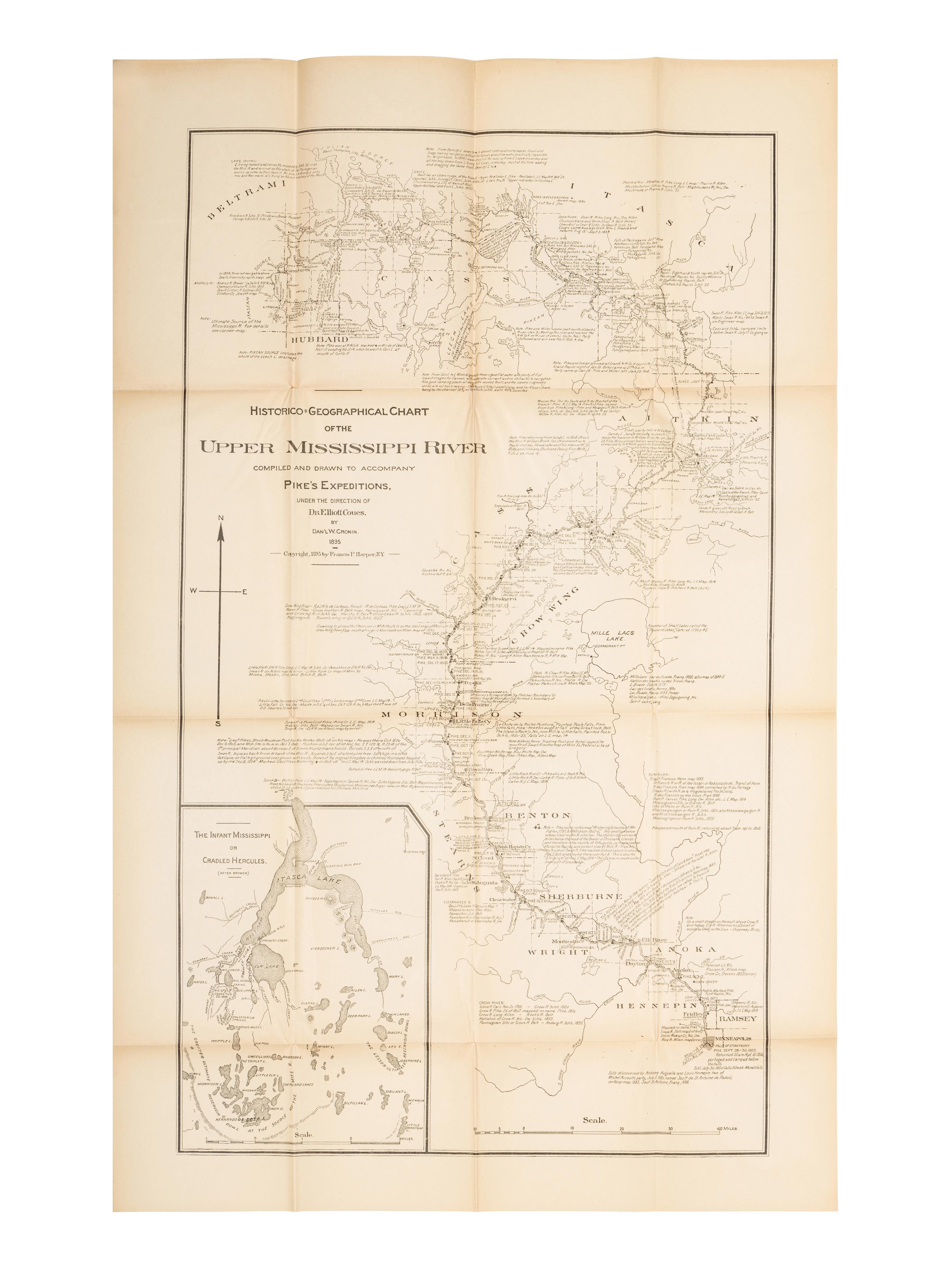 PIKE, Zebulon Montgomery (1779-1813). Elliott COUES, editor. The Expeditions of Zebulon Montgomery Pike, To Headwaters of the Mississippi River Through Louisiana Territory, and in New Spain, During the Years 1805-6-7 . New York: Francis P. Harper, 1895.