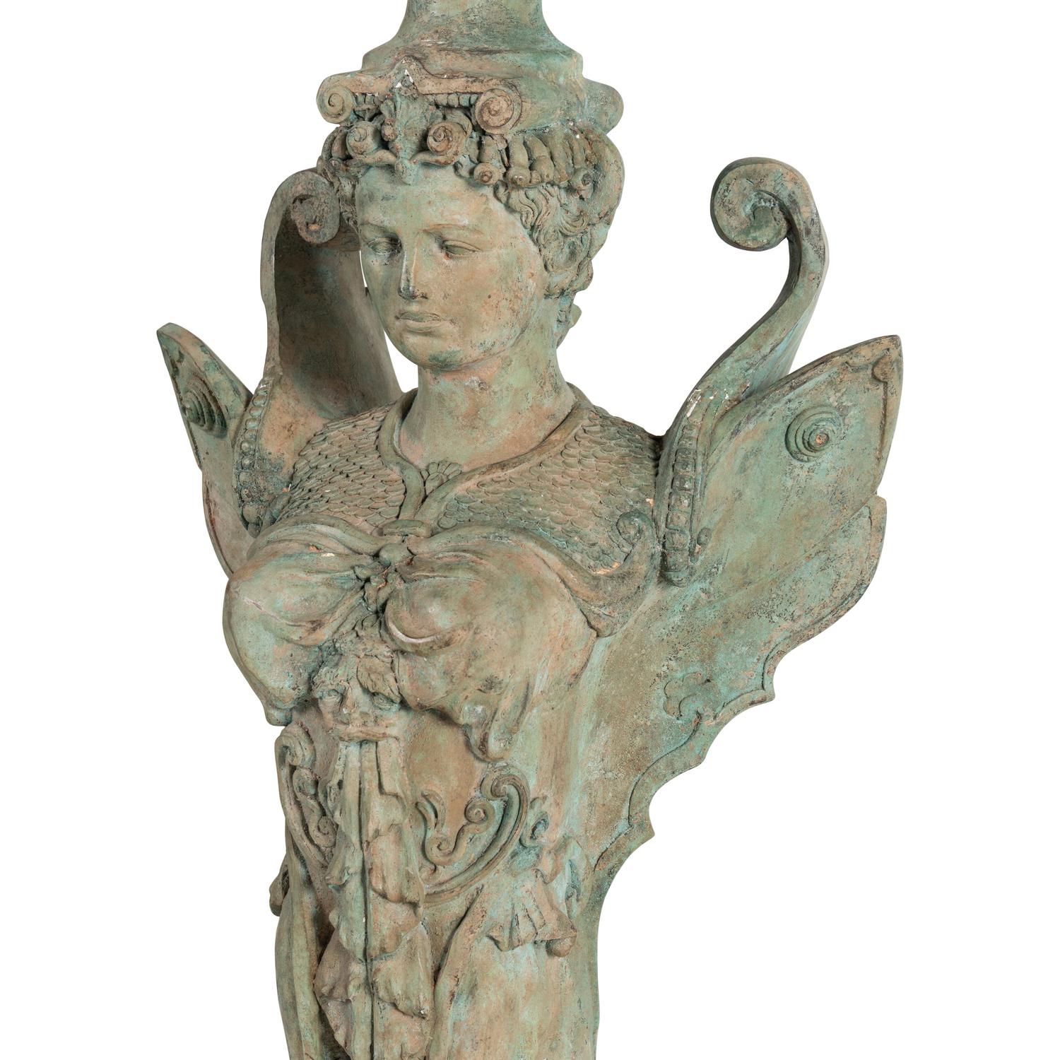 A Pair of Neoclassical Style Patinated Bronze Figural Jardinières