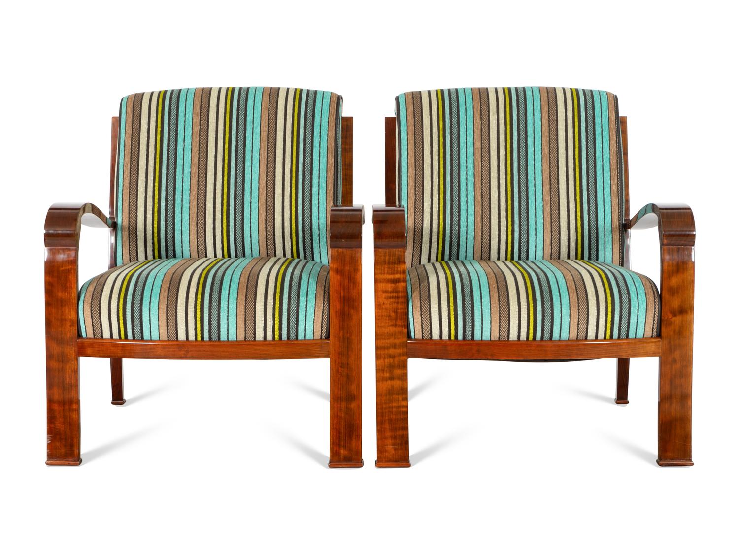 A Pair of Art Deco Style Walnut Armchairs