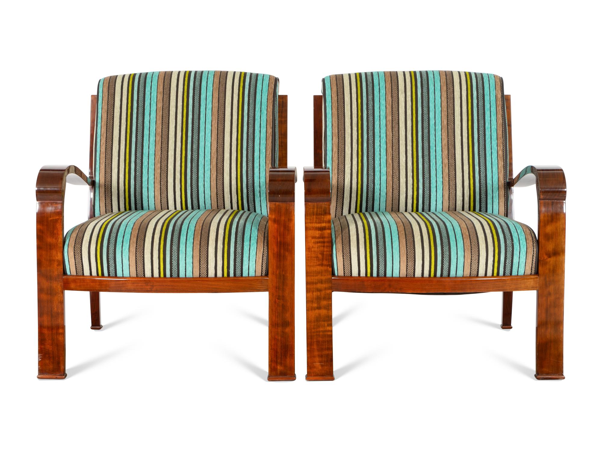 A Pair of Art Deco Style Walnut Armchairs