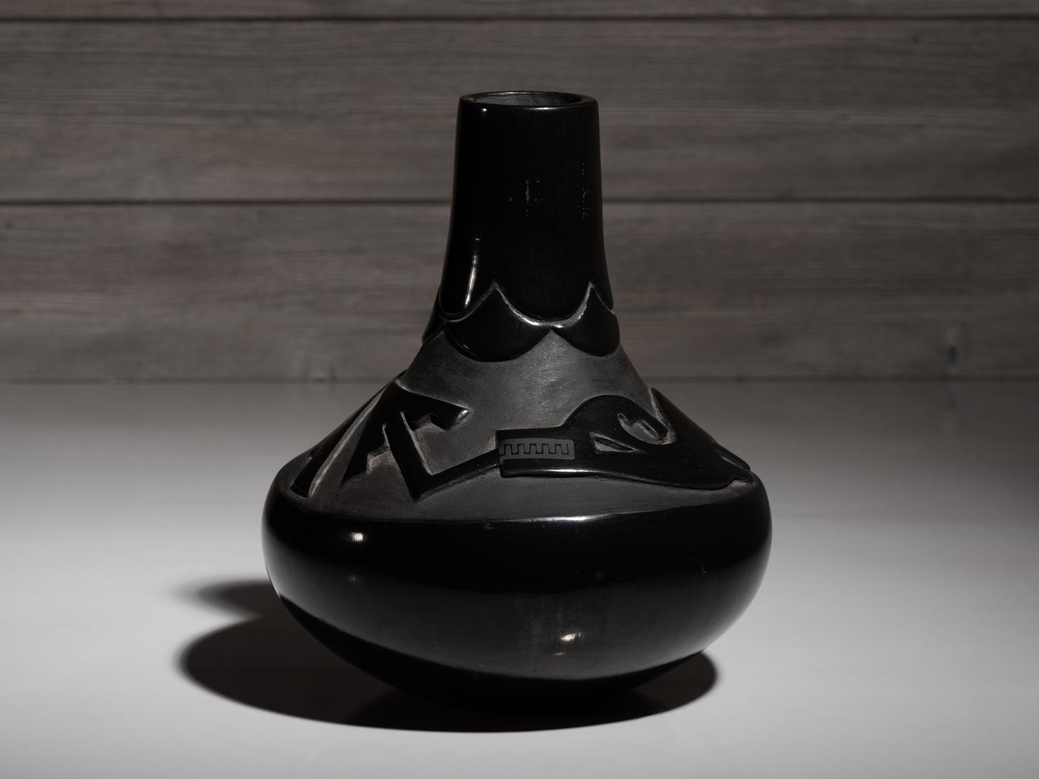 Carved Blackware Pottery Vase, with Avanyu