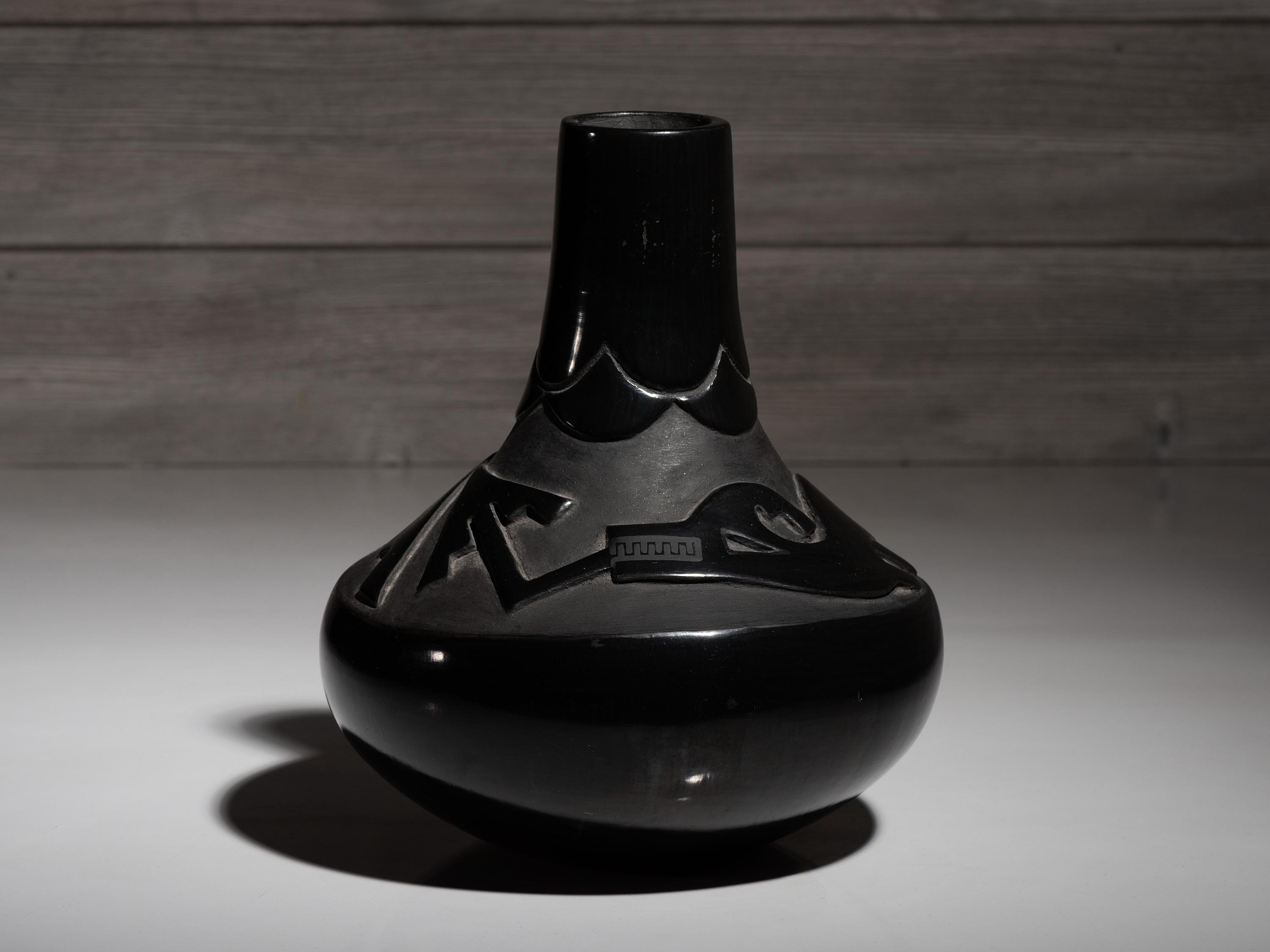 Carved Blackware Pottery Vase, with Avanyu