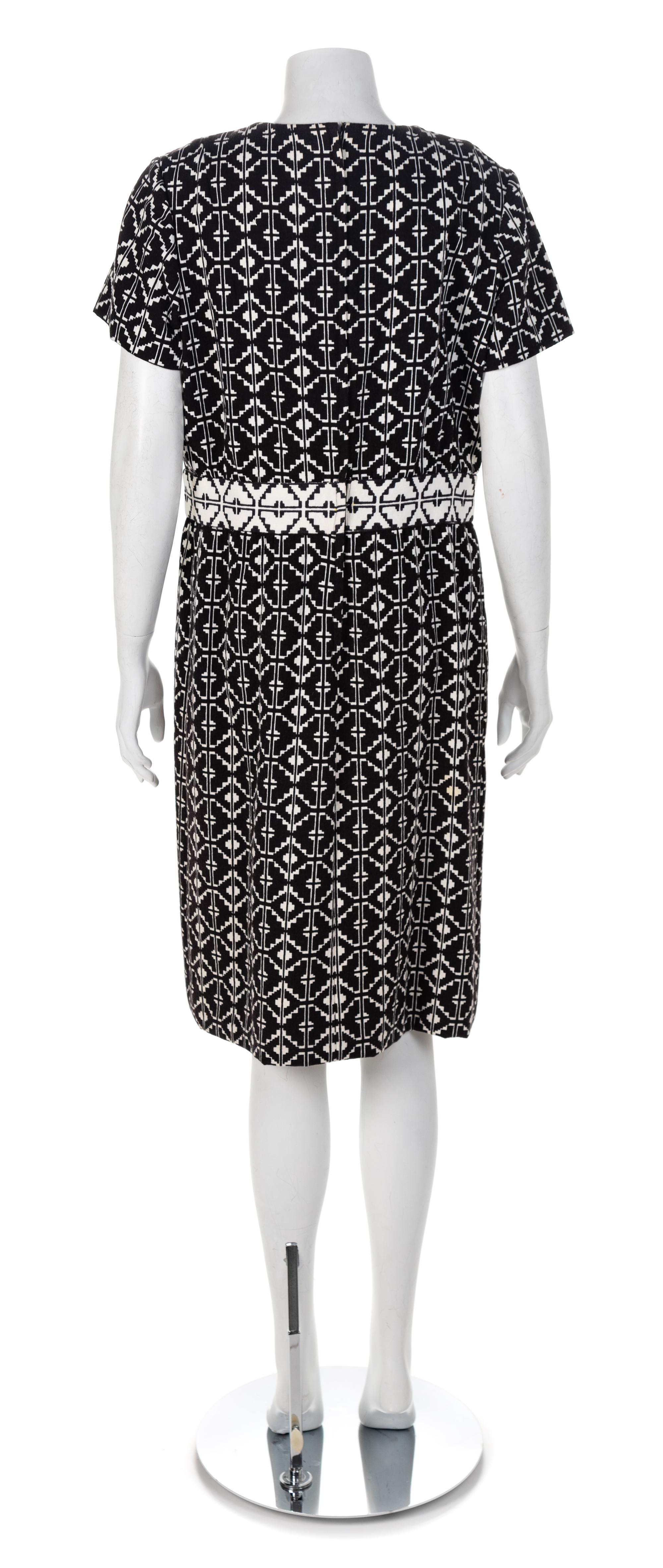 Elaine Ames Two-Piece Black and White Geometric Cotton Ensemble, 1960s No size label