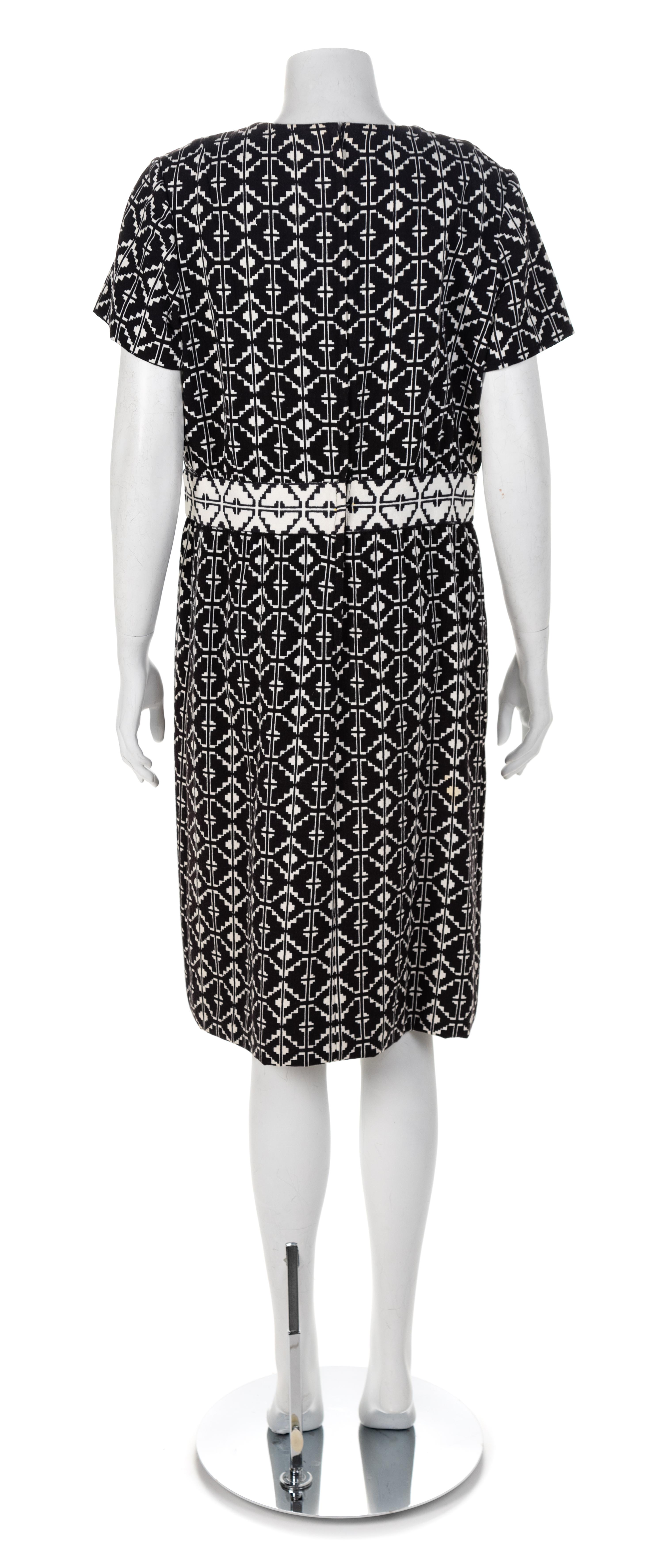 Elaine Ames Two-Piece Black and White Geometric Cotton Ensemble, 1960s No size label