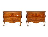 A Pair of Italian Bois de Rose Marble-Top Commodes
