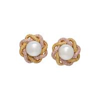 SOUTH SEA CULTURED PEARL AND COLORED DIAMOND EARRINGS