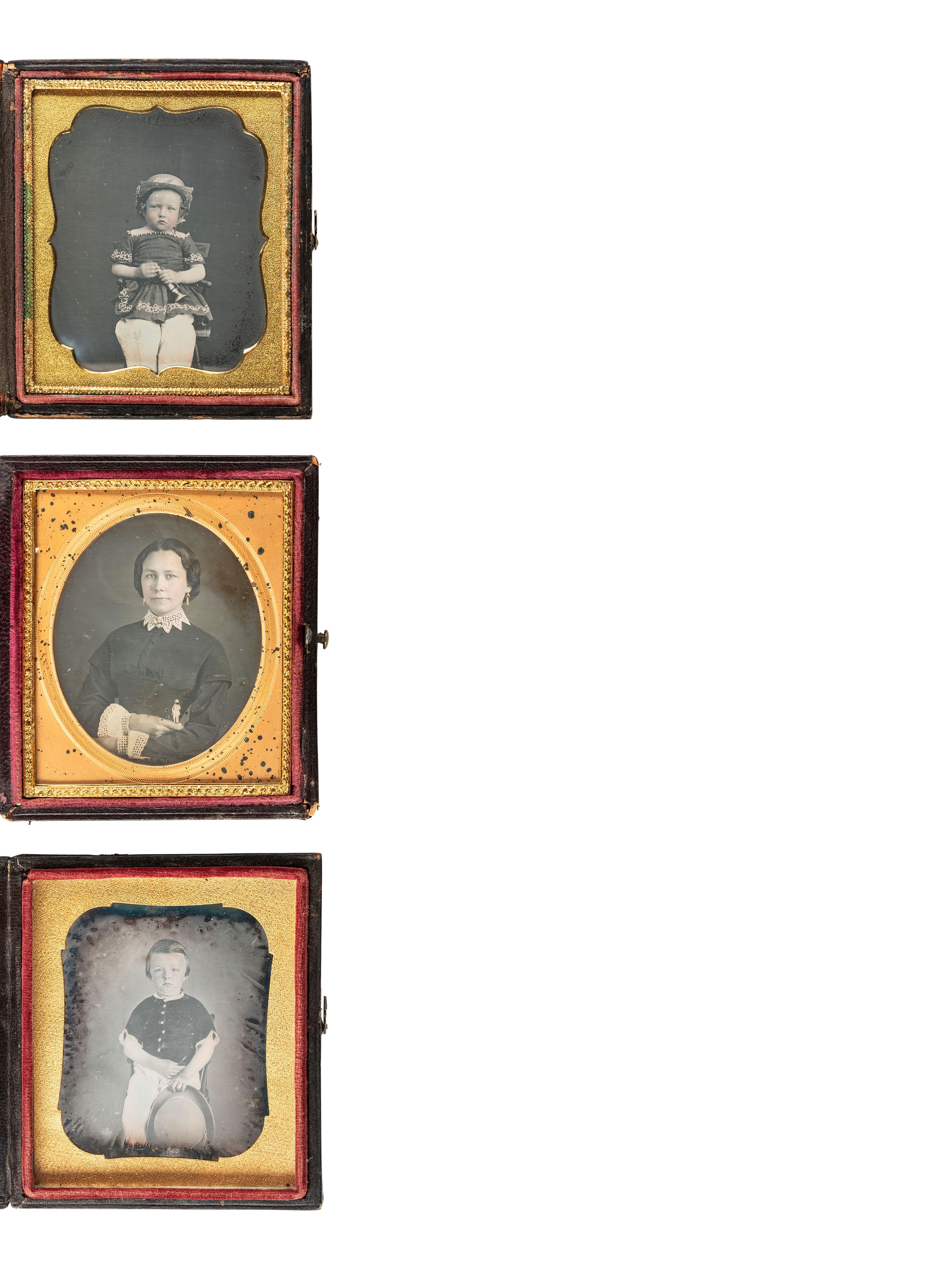 [EARLY PHOTOGRAPHY]. 5 fine sixth plate daguerreotypes featuring subjects holding interesting items