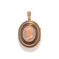 A Neoclassical Gold and Agate Cameo Locket with the God Silenus wearing an Ivy Crown