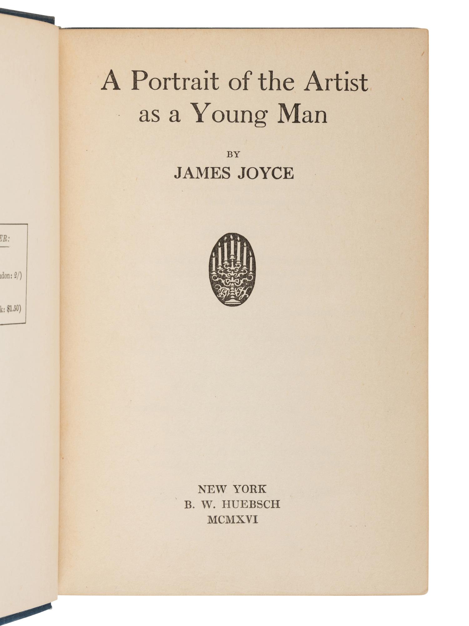 JOYCE, James (1882-1941). A Portrait of the Artist as a Young Man . New York: B.W. Huebsch, 1916.