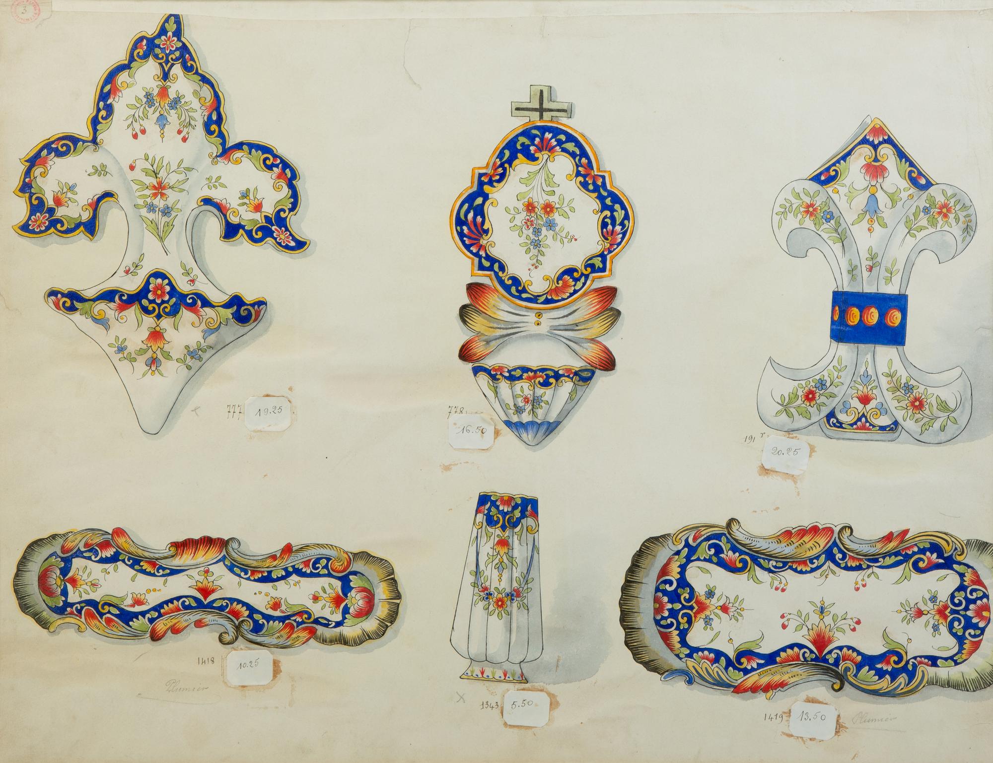 A Pair of Framed Works on Paper Depicting French Porcelain Examples — 19TH CENTURY