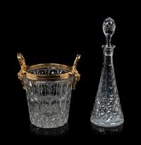 A French Gilt Metal Mounted Cut Glass Wine Cooler and a Similar Decanter