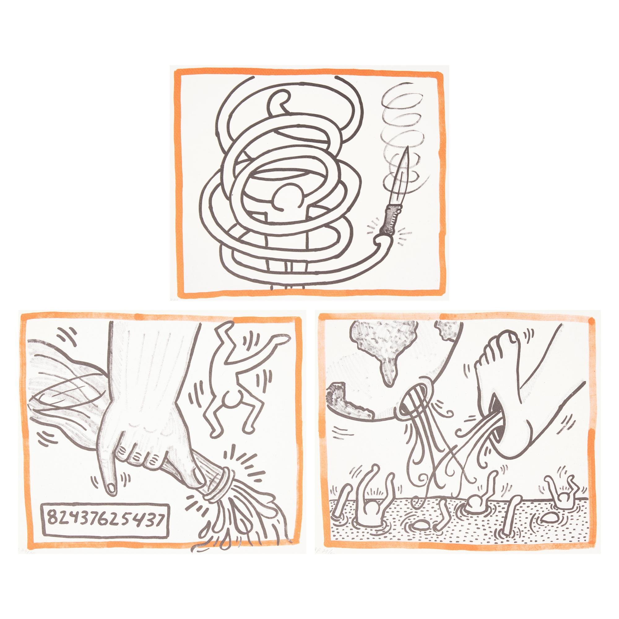 Keith Haring (American, 1958–1990) — A group of three works from Against all odds , 20 Drawings, 1990