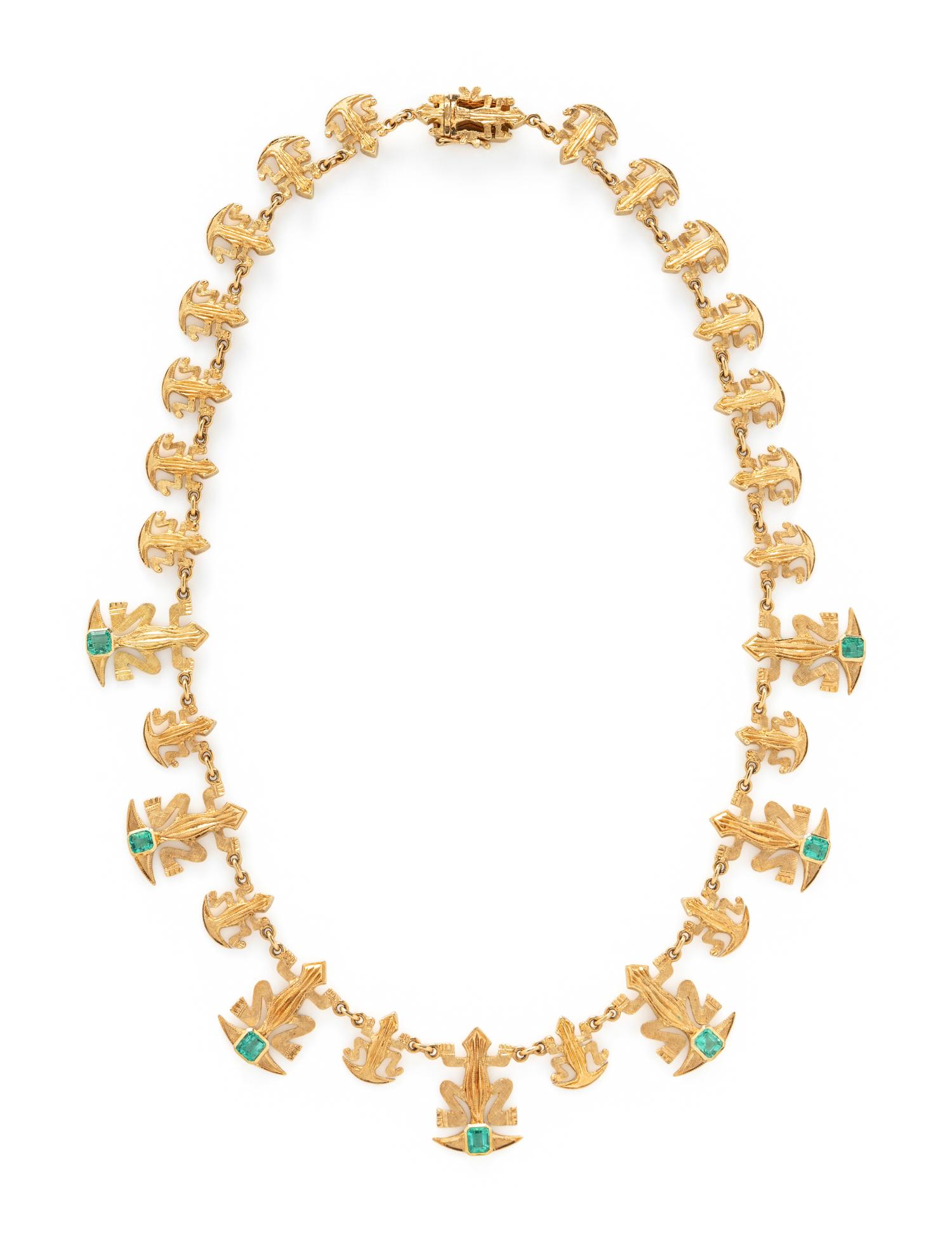 YELLOW GOLD AND COLOMBIAN EMERALD LIZARD NECKLACE