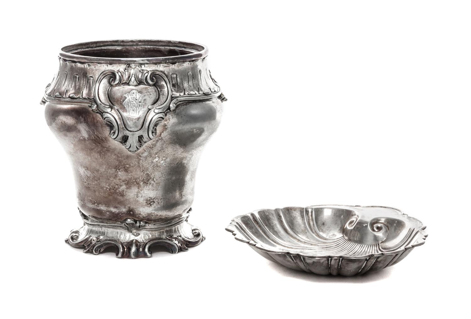 An American Silver Dish, Gorham Mfg. Co., Providence, RI, of shell form; together with a silver-plate vase by Berndorf.