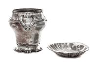 An American Silver Dish, Gorham Mfg. Co., Providence, RI, of shell form; together with a silver-plate vase by Berndorf.