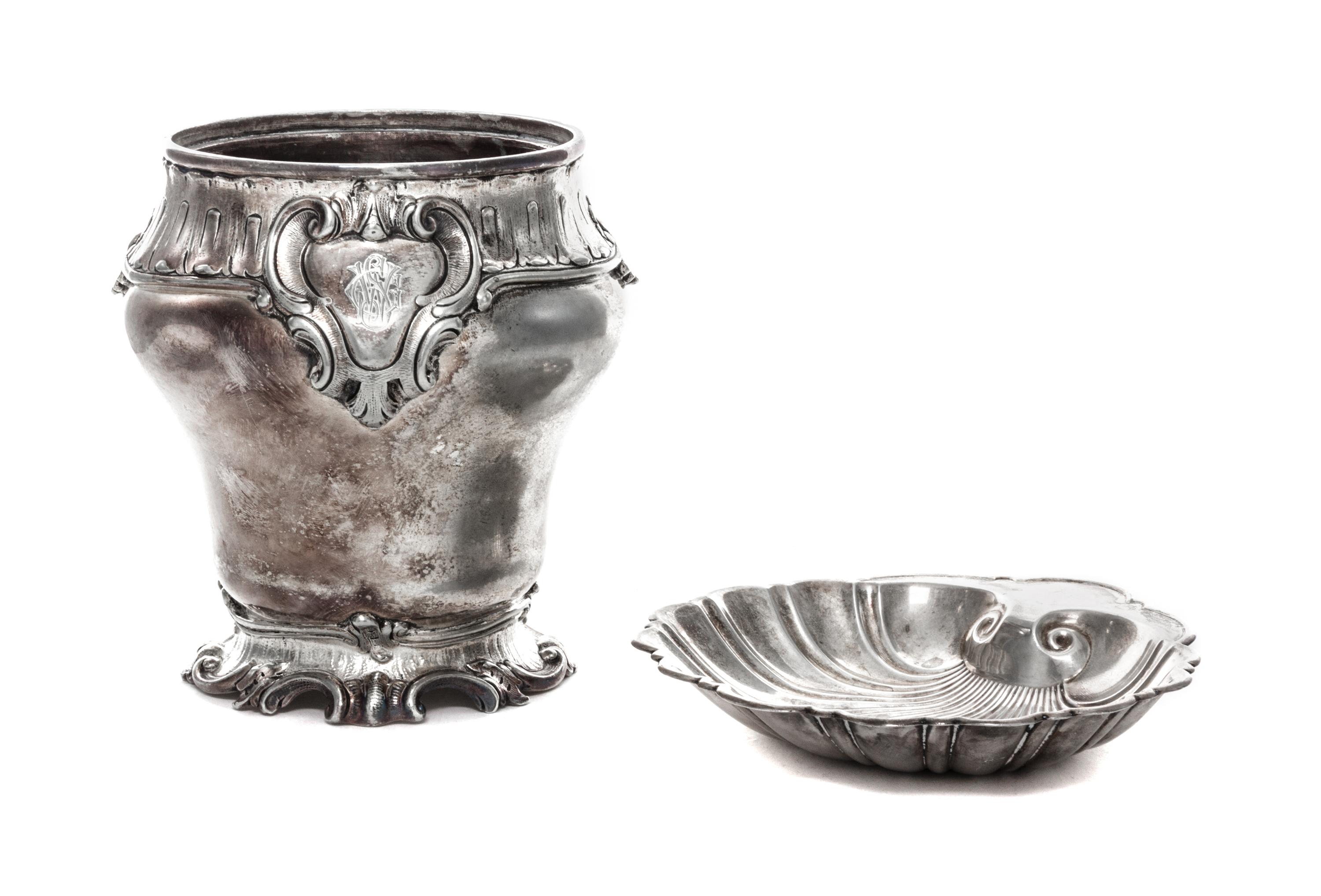 An American Silver Dish, Gorham Mfg. Co., Providence, RI, of shell form; together with a silver-plate vase by Berndorf.
