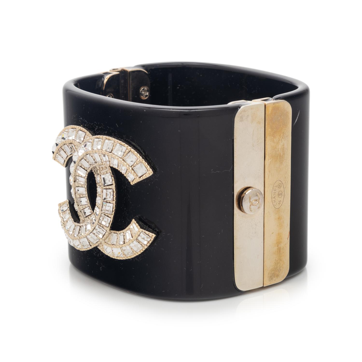 Chanel Resin & Rhinestone Logo Cuff
