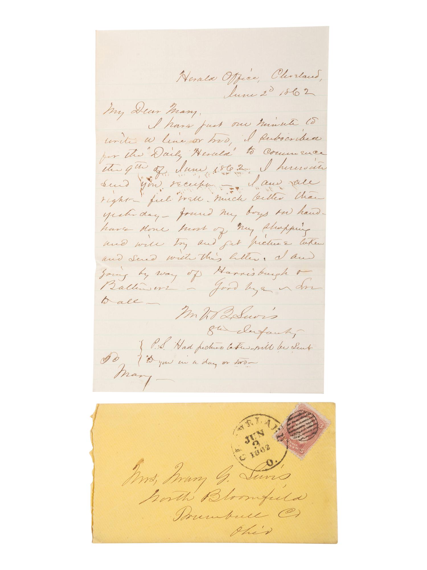 [CIVIL WAR]. A collection of 30 letters associated with West Point Cadet and 2nd Lieutenant Martin Van Buren Lewis, 8th US Infantry, and his wife. 1857 -1863.
