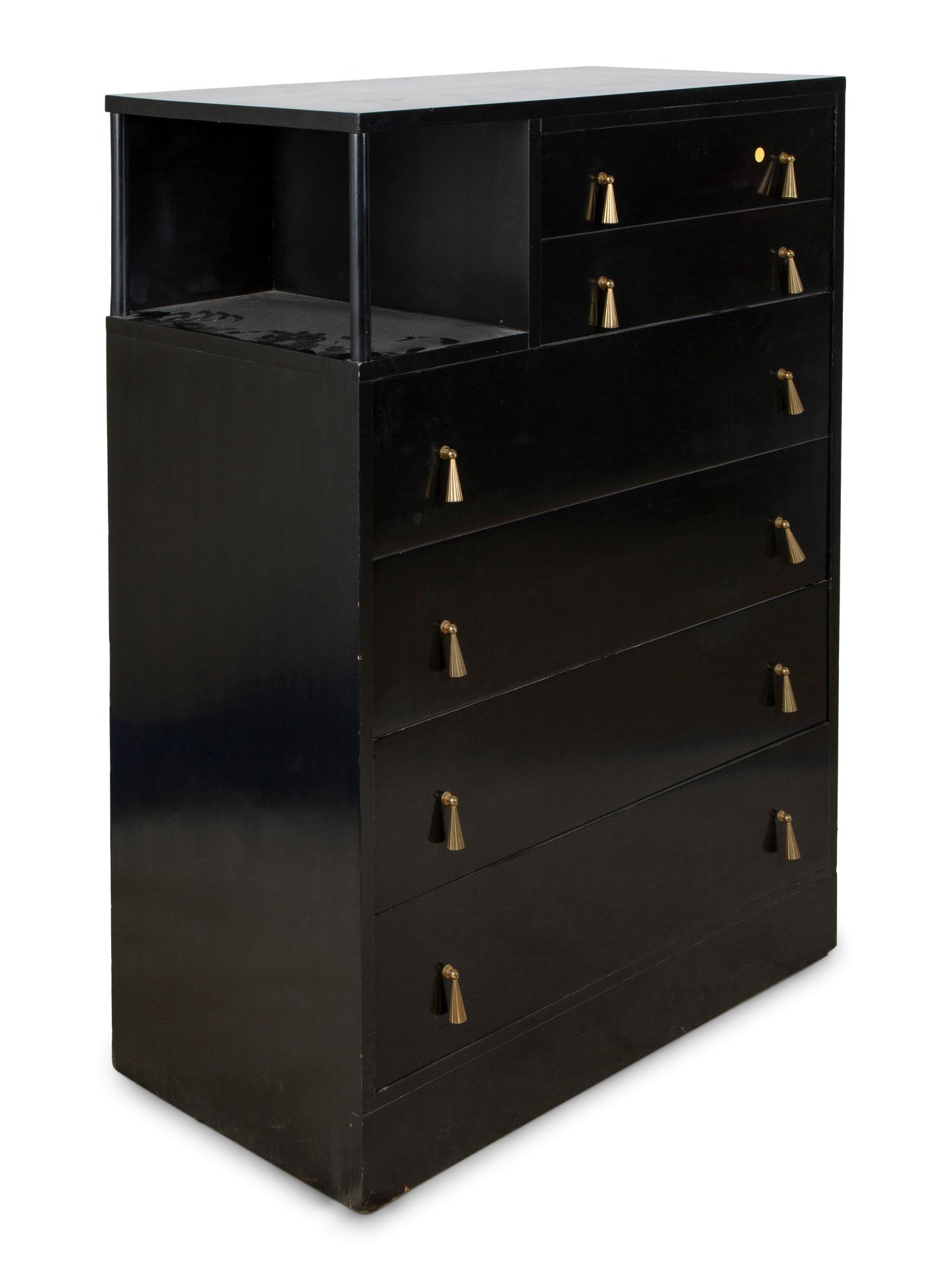 A Brass Mounted Black Lacquer Chest of Drawers — MID-20TH CENTURY