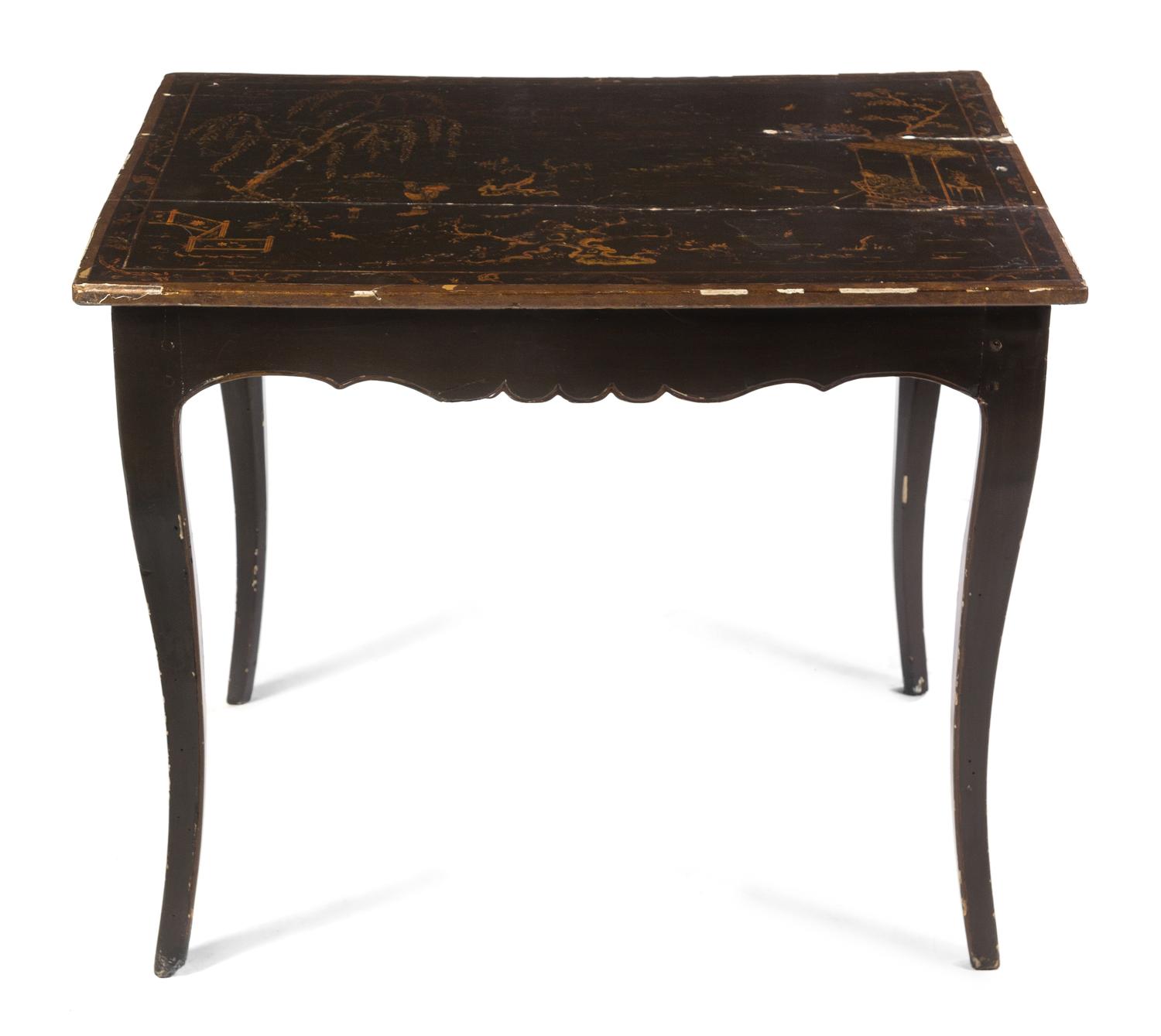 A Georgian Style Lacquered Center Table Height 27 1/2 x width 32 1/4 x depth 20 1/4 inches. — 19TH CENTURY