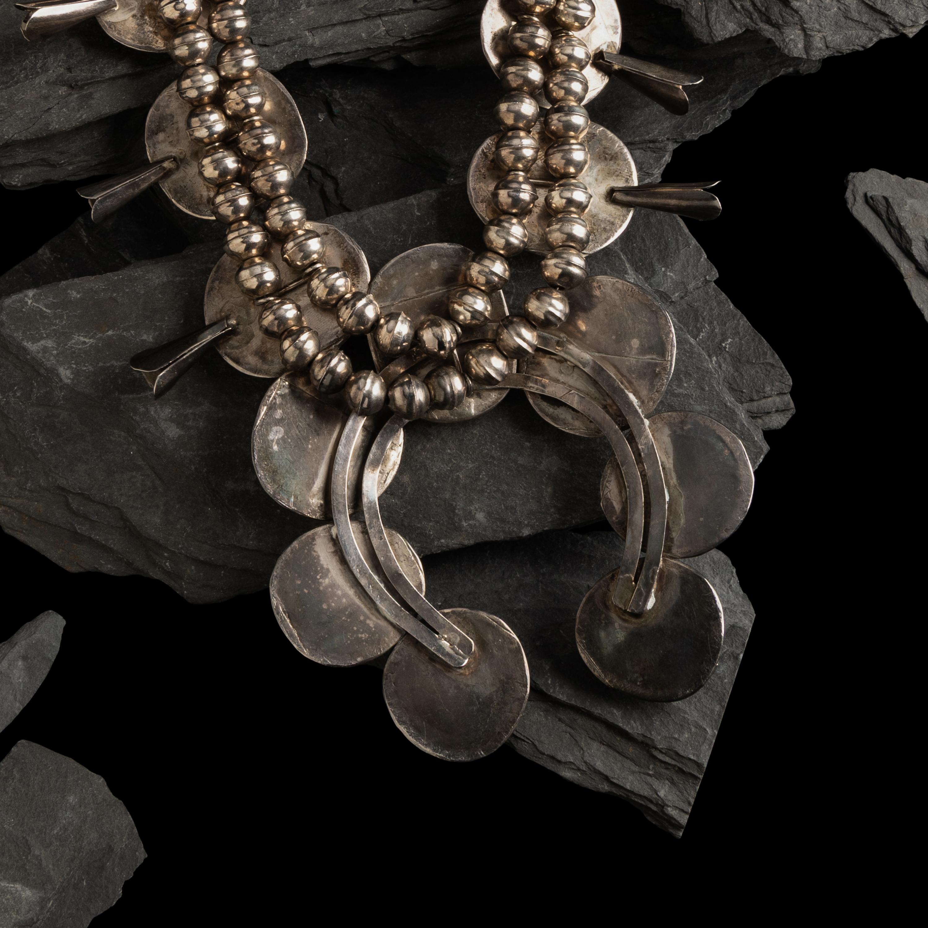 Navajo Silver and Turquoise Squash Blossom Necklace