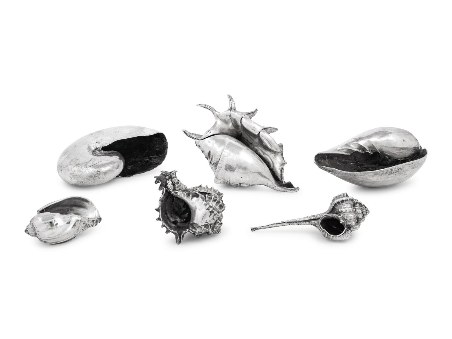 Six Mexican Silver Shell-Form Table Ornaments