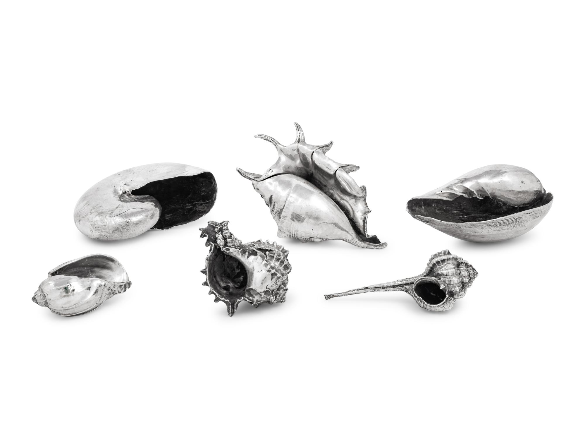 Six Mexican Silver Shell-Form Table Ornaments