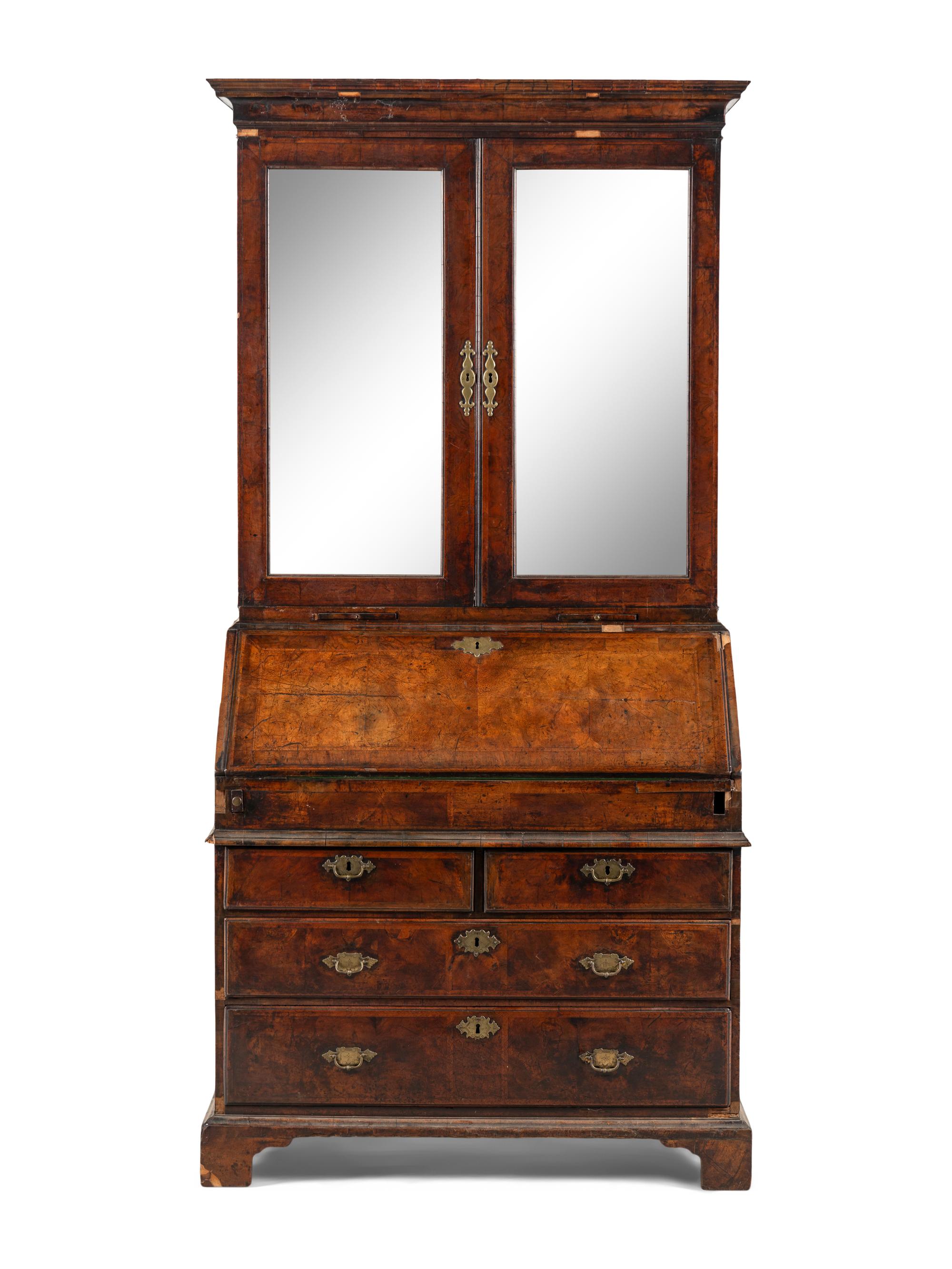 An English Walnut Bureau Bookcase