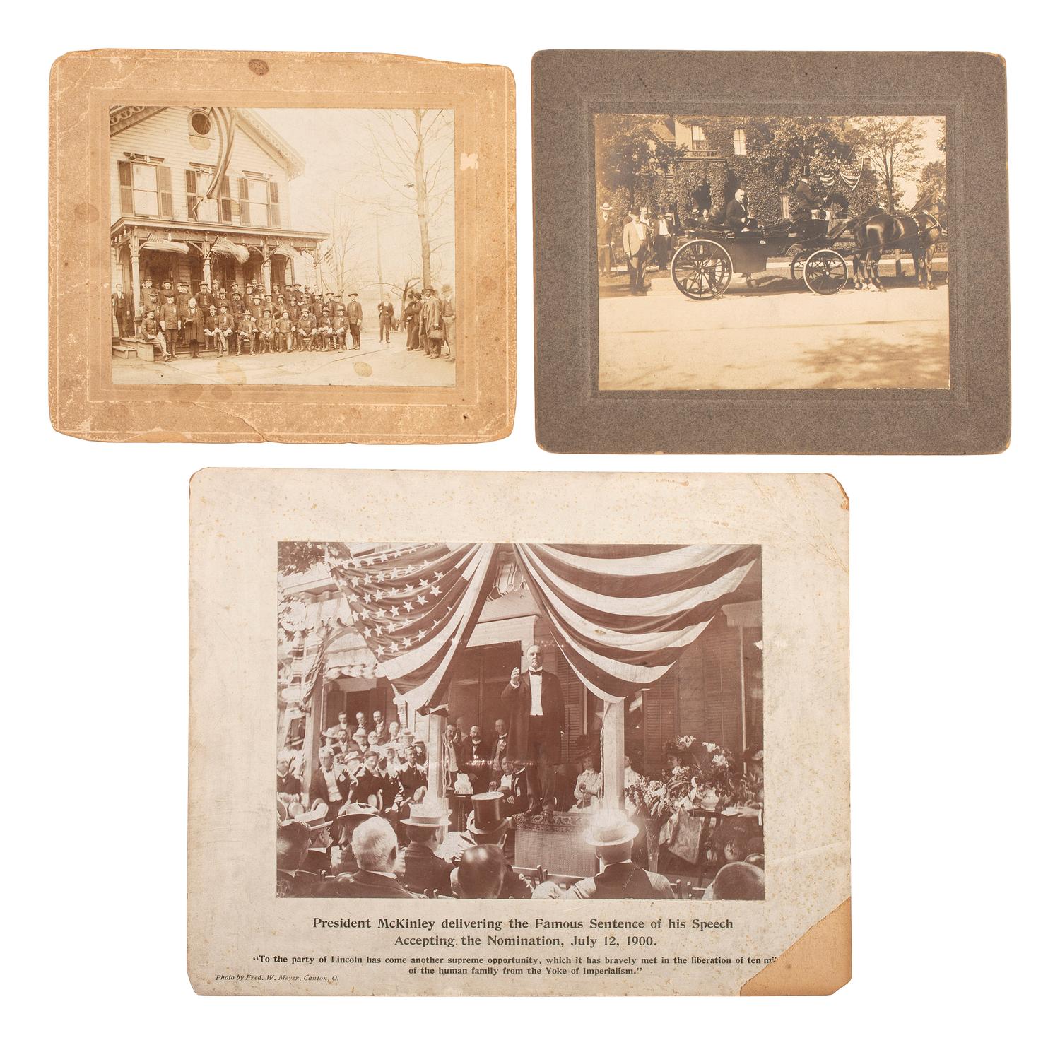 [McKINLEY, William (1843-1901)]. A group of 3 photographs of President McKinley, highlighted by a group portrait with uniformed GAR members.