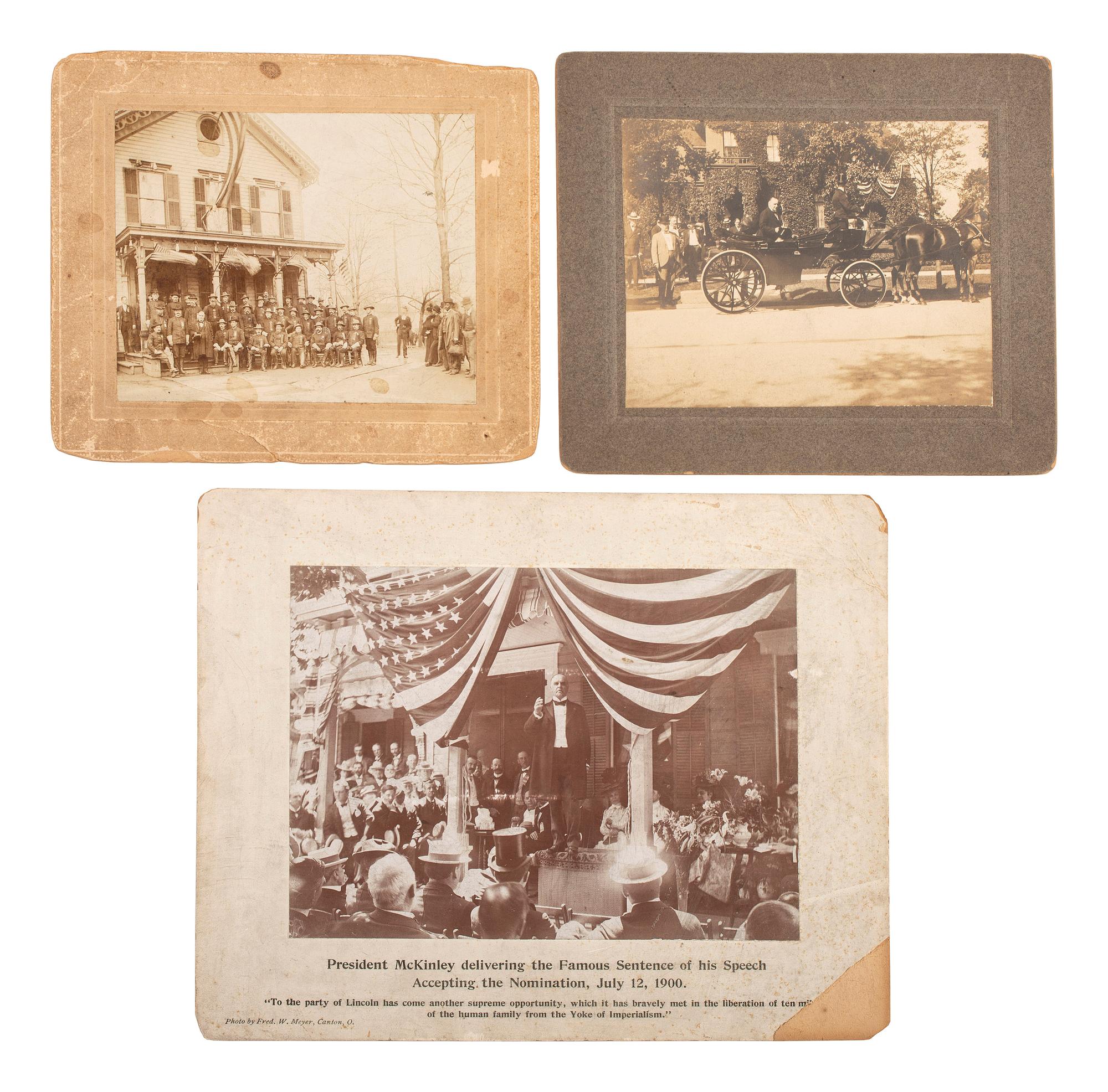 [McKINLEY, William (1843-1901)]. A group of 3 photographs of President McKinley, highlighted by a group portrait with uniformed GAR members.