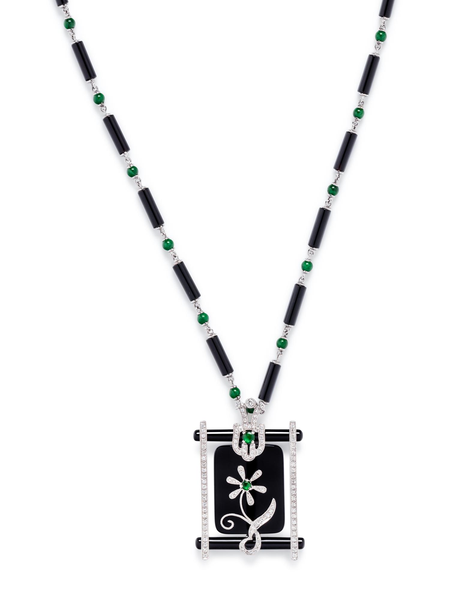 ONYX, JADE AND DIAMOND NECKLACE