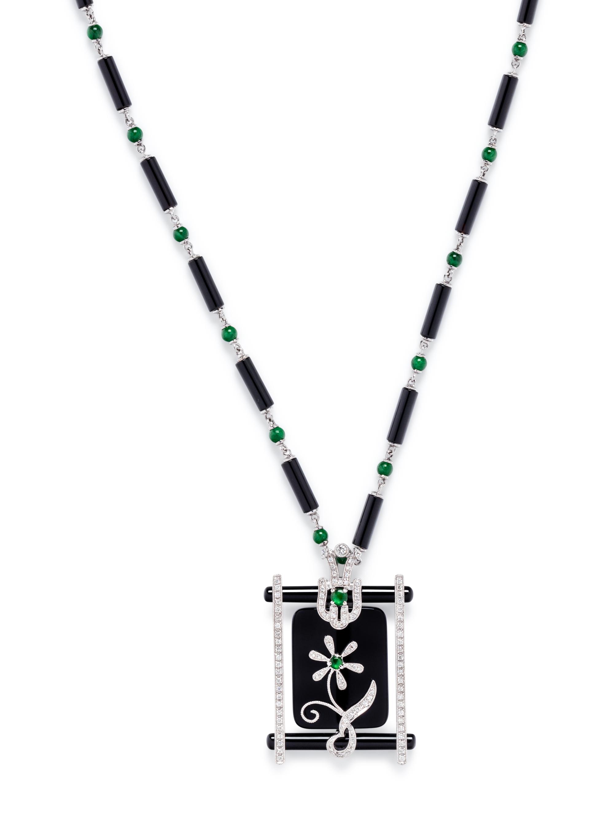 ONYX, JADE AND DIAMOND NECKLACE