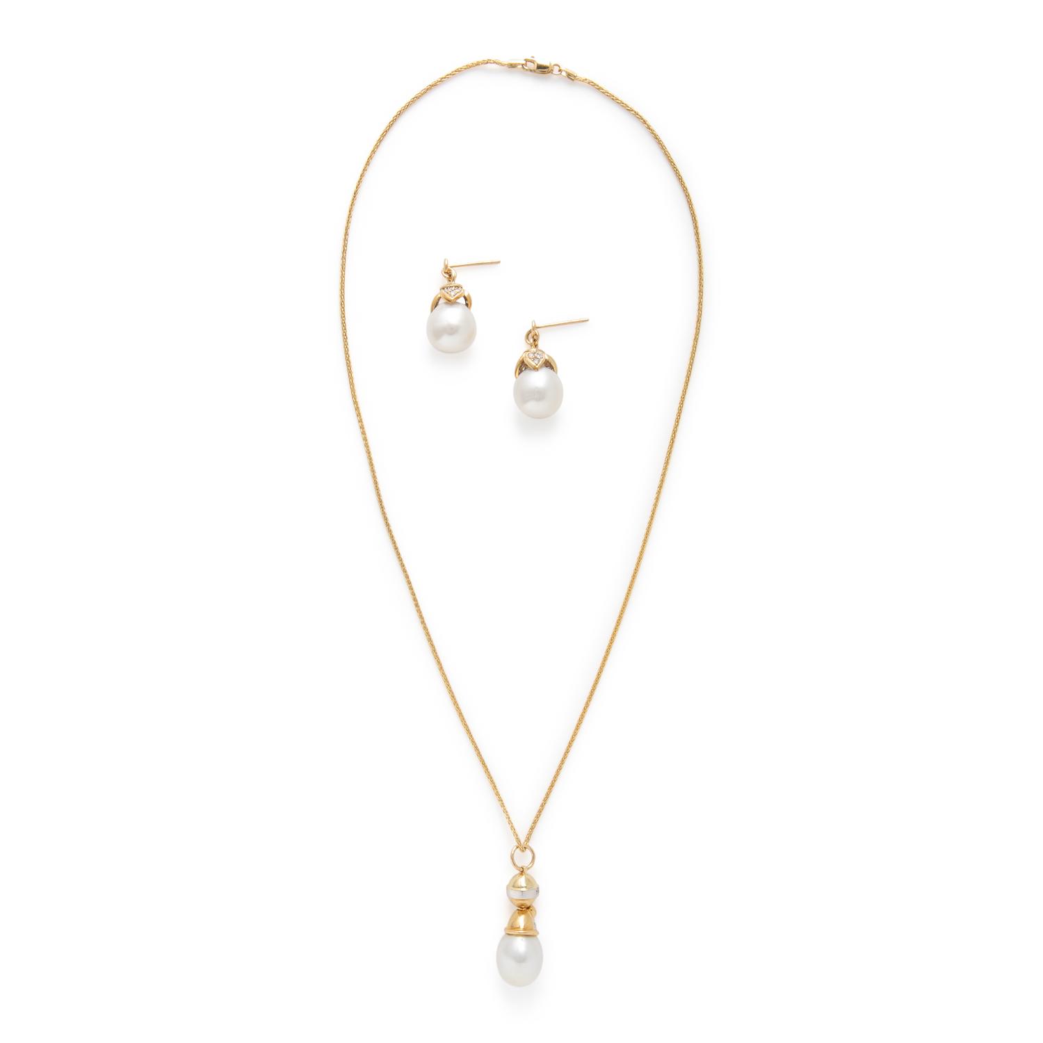 Collection of Cultured Pearl, Diamond, and Yellow Gold Jewelry