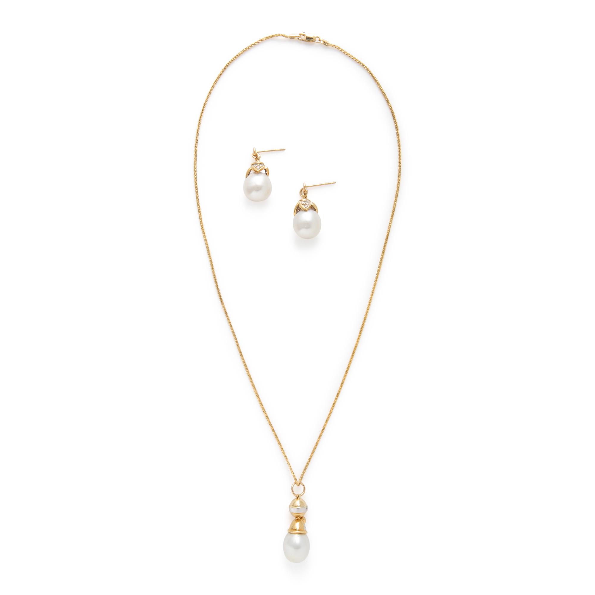 Collection of Cultured Pearl, Diamond, and Yellow Gold Jewelry