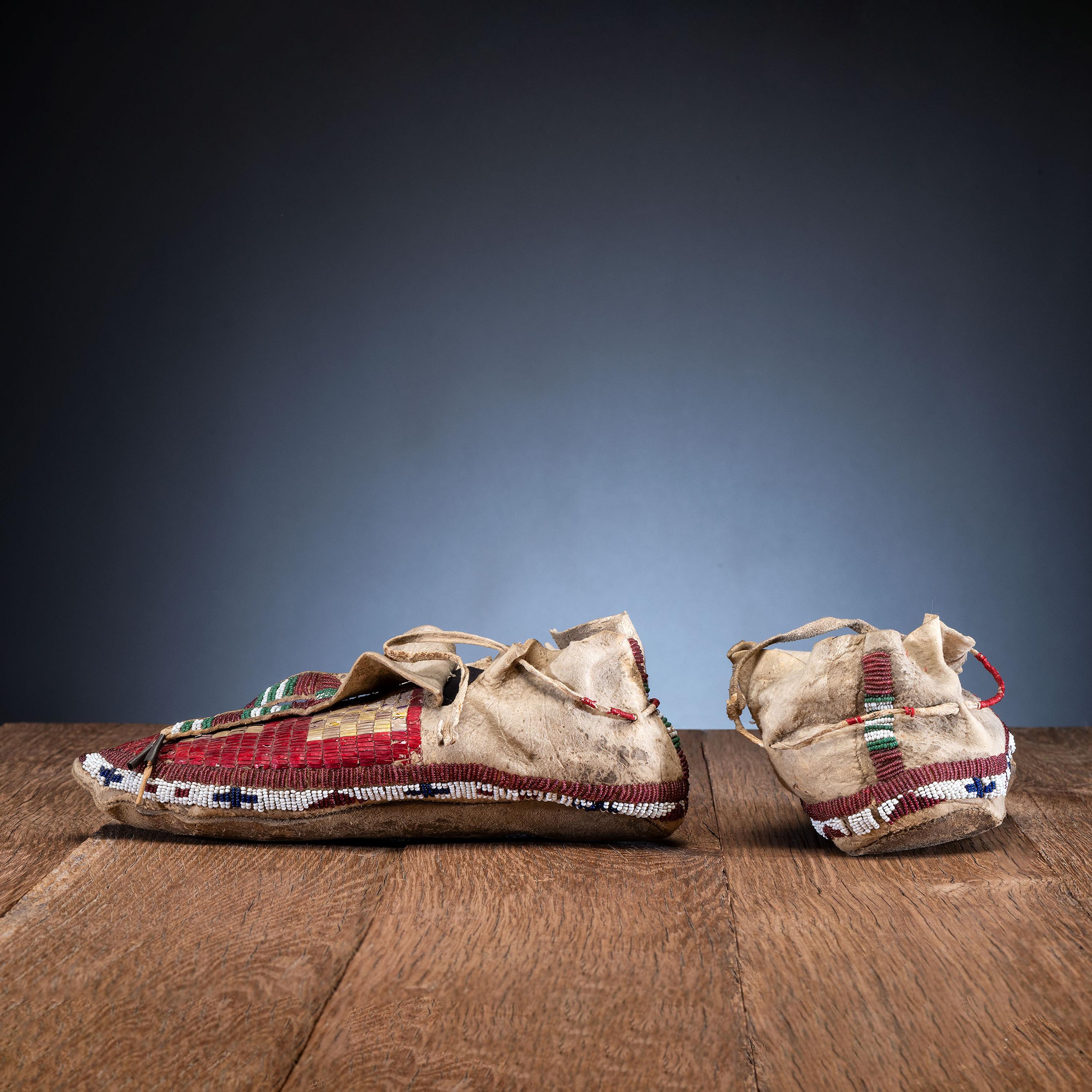 Sioux Quilled and Beaded Elk Hide Moccasins