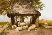 Thomas Sydney Cooper, (British, 1803-1902), A Flock of Sheep Sheltering in a Pasture