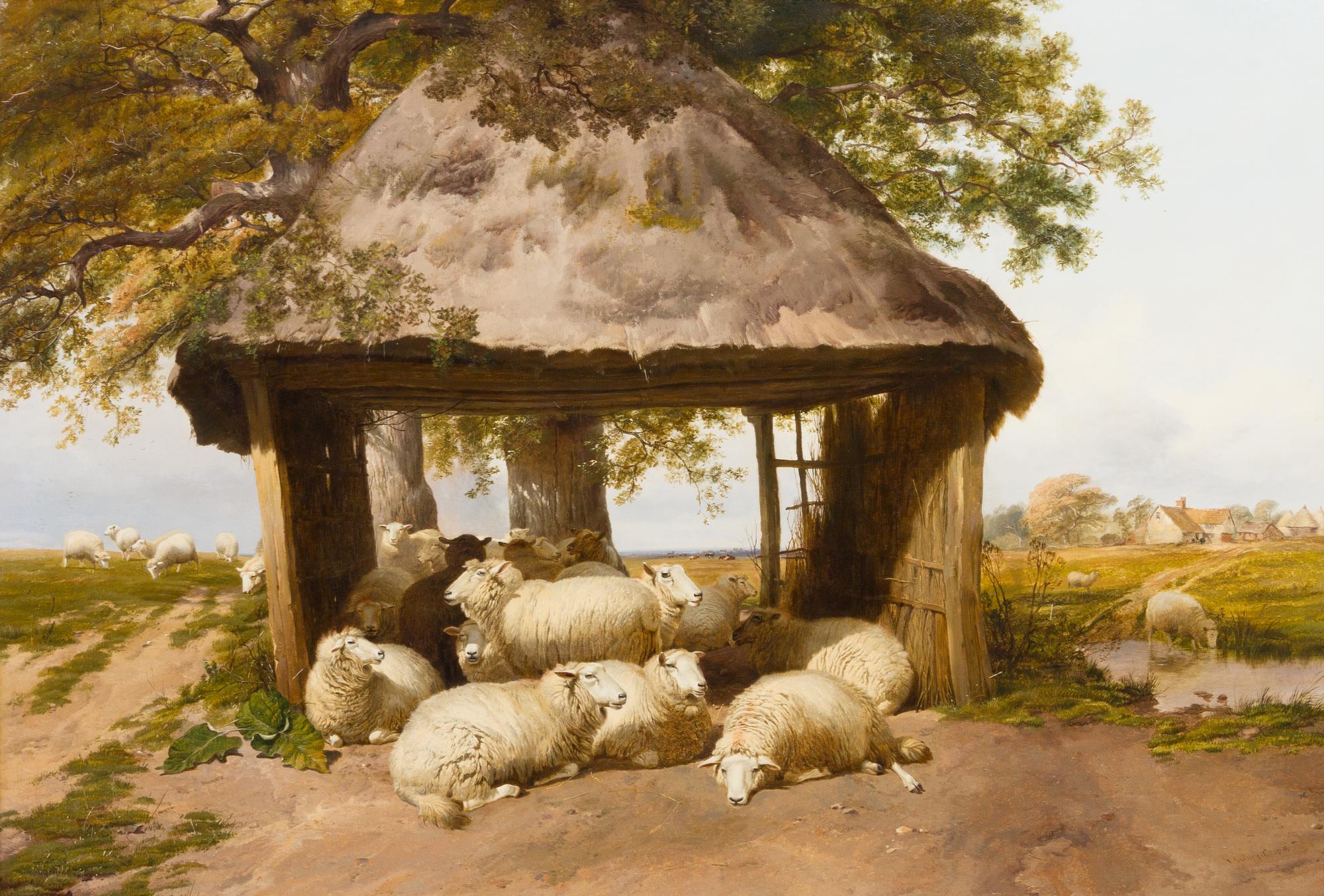 Thomas Sydney Cooper, (British, 1803-1902), A Flock of Sheep Sheltering in a Pasture