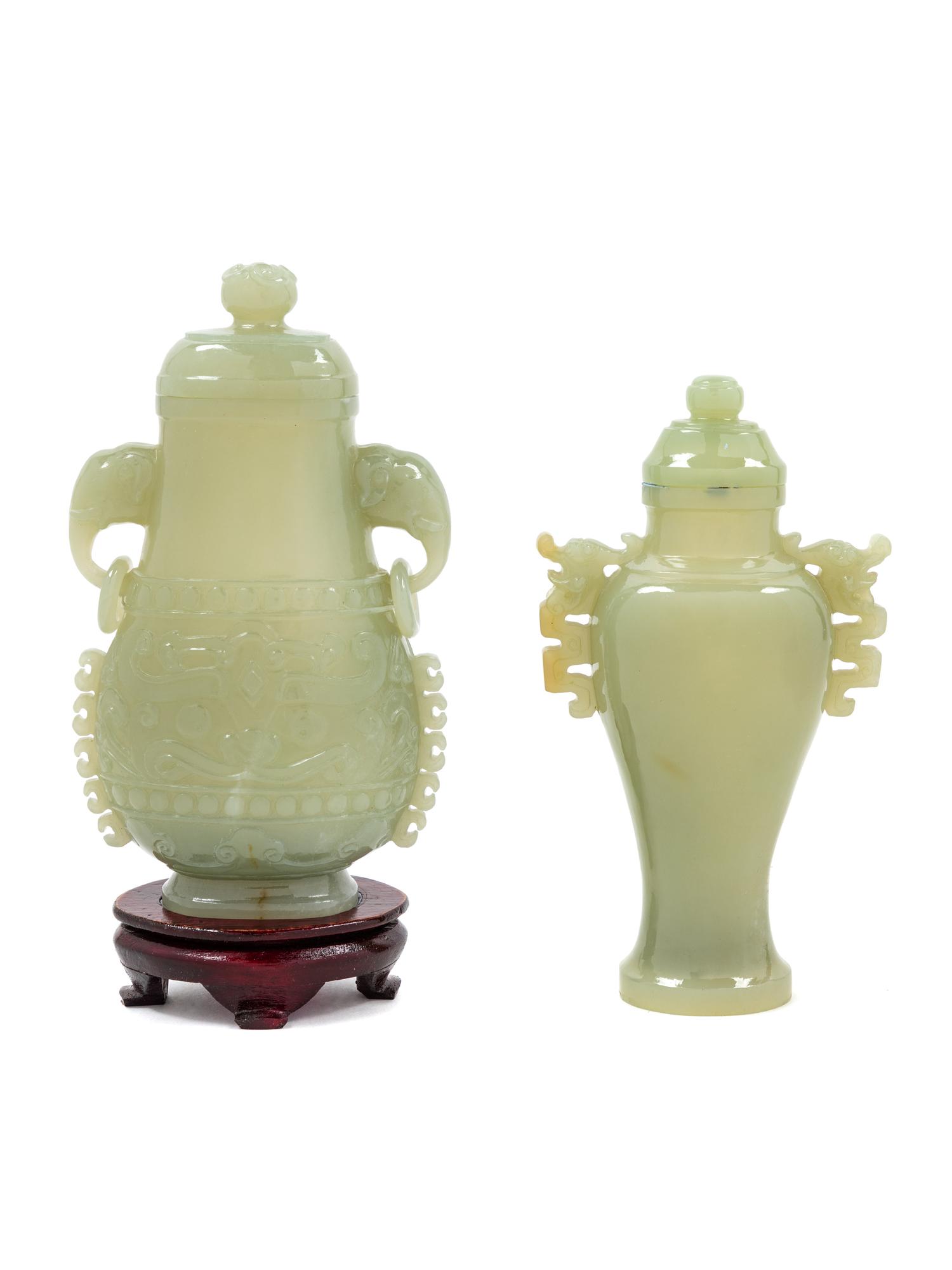 Two Chinese Possibly Jade Covered Vases