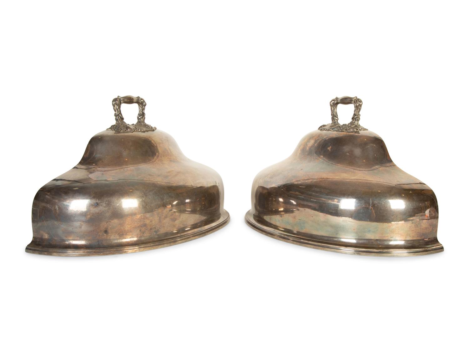 A Pair of Continental Silver-Plate Cloches Converted to Wall Pocket Jardinières