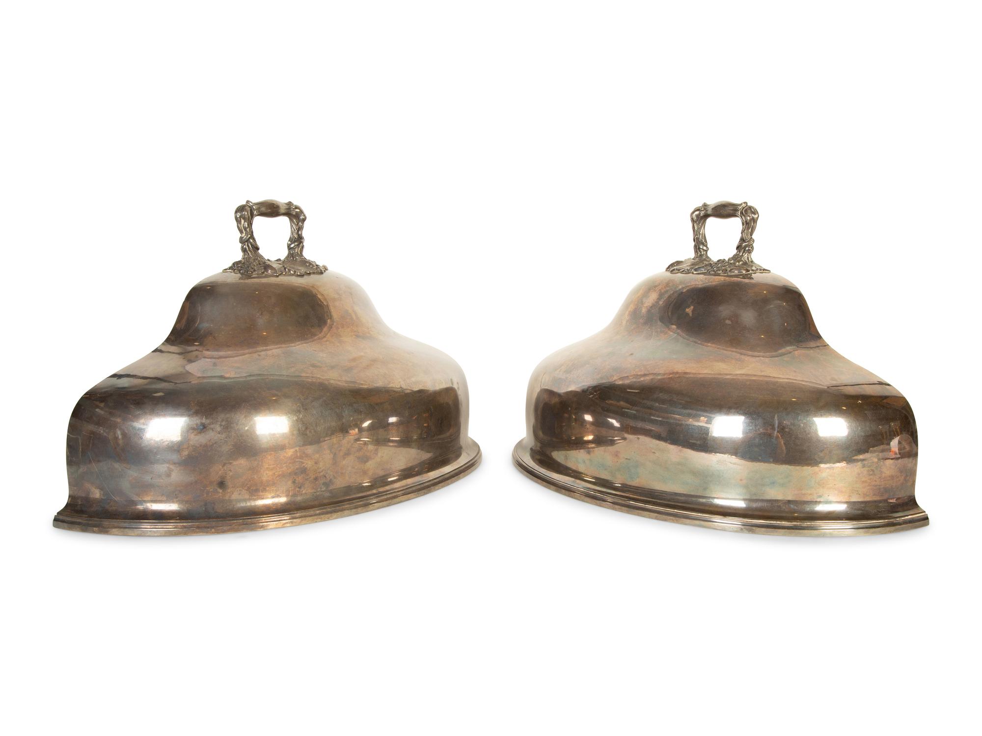 A Pair of Continental Silver-Plate Cloches Converted to Wall Pocket Jardinières