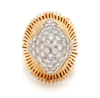 A Bicolor Gold and Diamond Bombe Ring, 7.00 dwts.