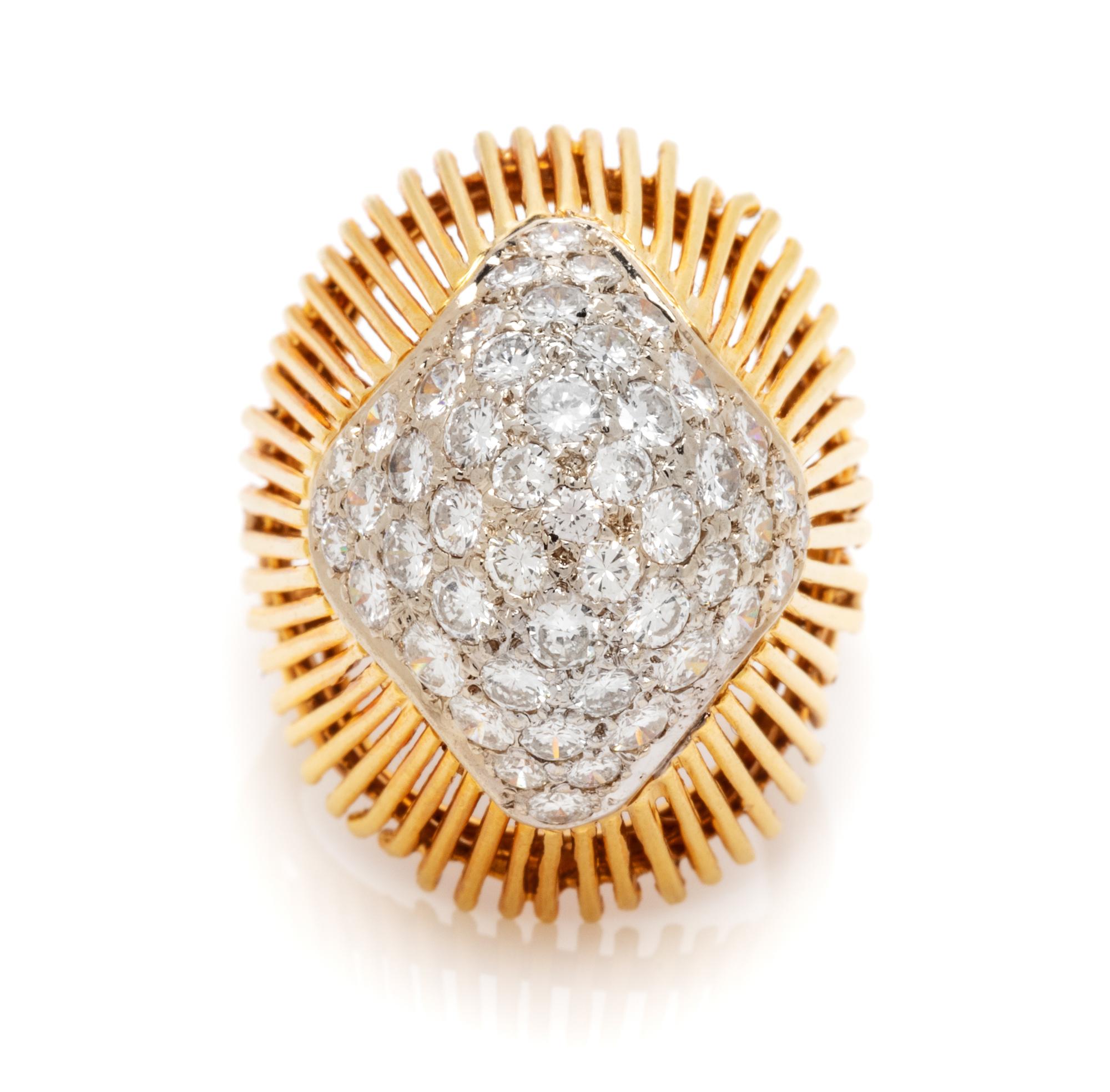 A Bicolor Gold and Diamond Bombe Ring, 7.00 dwts.