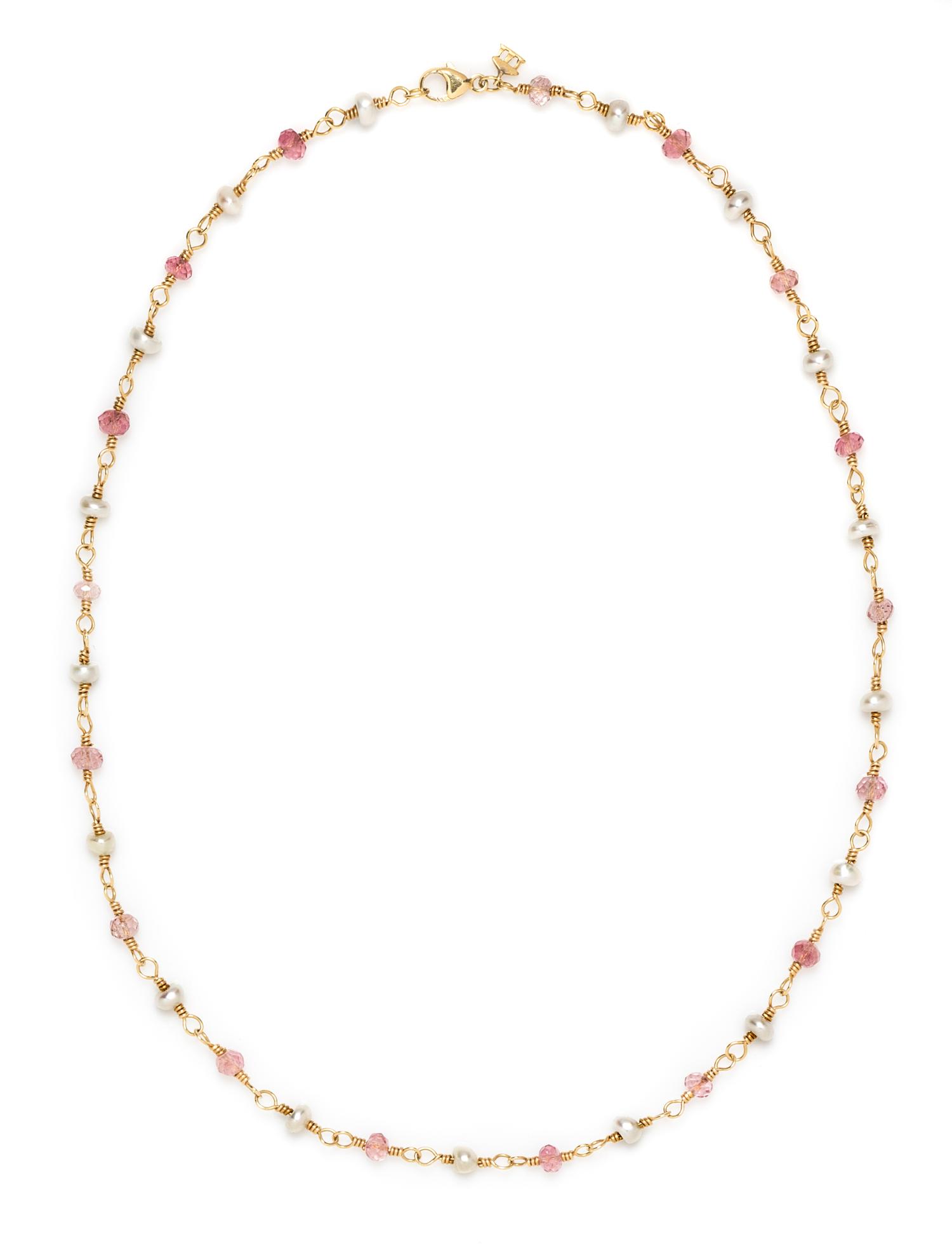 An 18 Karat Yellow Gold, Pink Tourmaline and Cultured Pearl "Karina" Necklace, Temple St. Clair, 4.80 dwts.