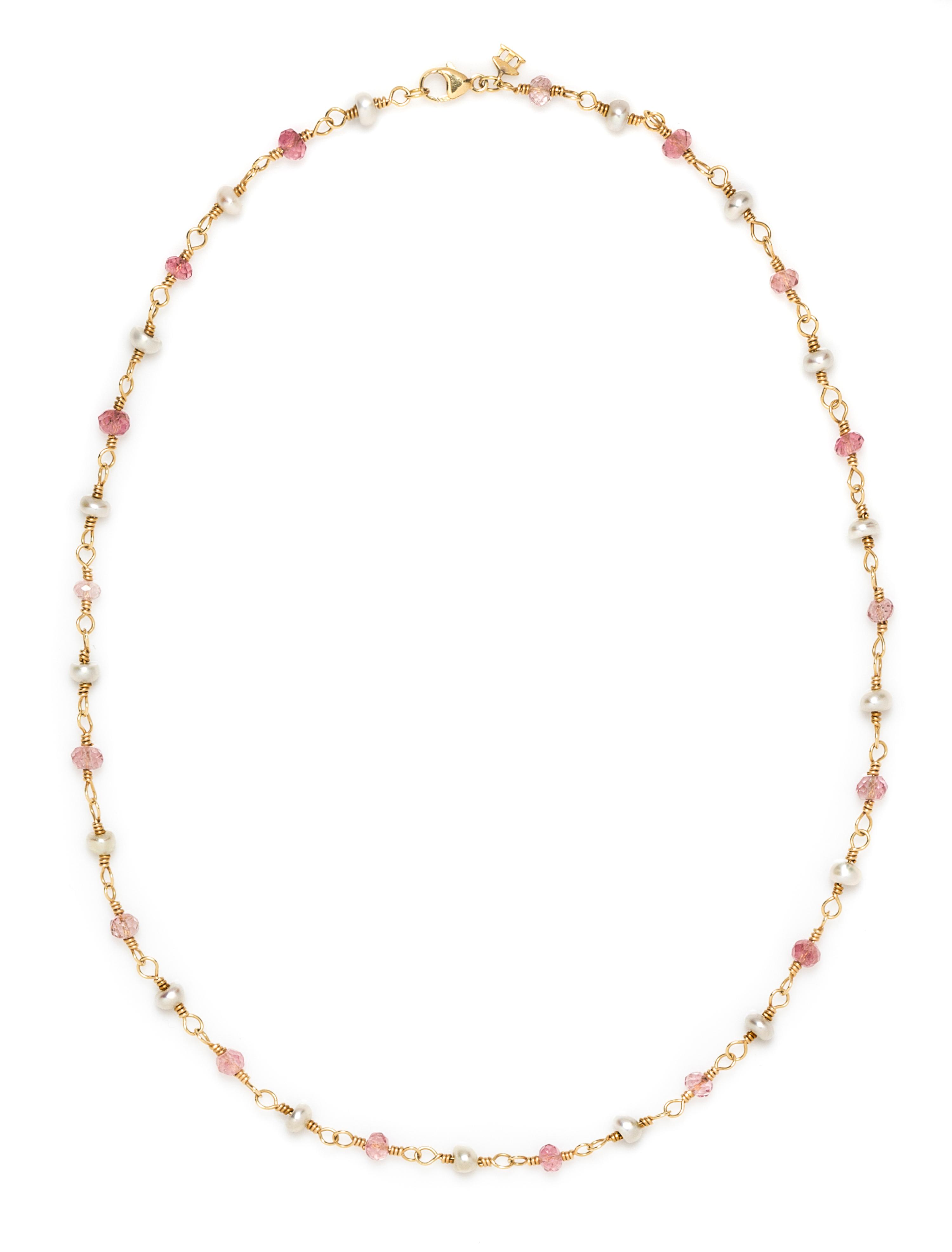 An 18 Karat Yellow Gold, Pink Tourmaline and Cultured Pearl "Karina" Necklace, Temple St. Clair, 4.80 dwts.